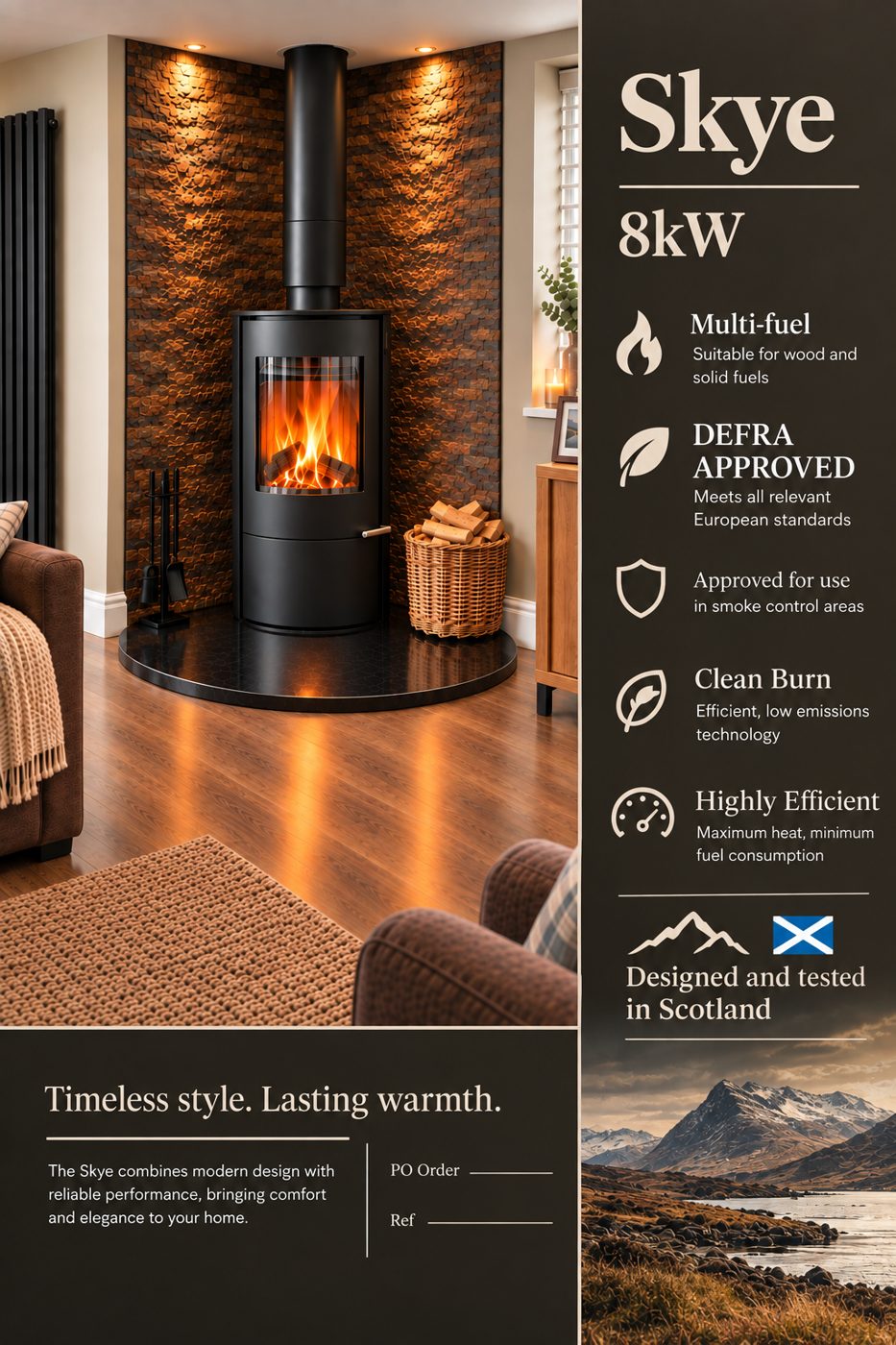 Skye 8kW multi-fuel stove - DEFRA approved